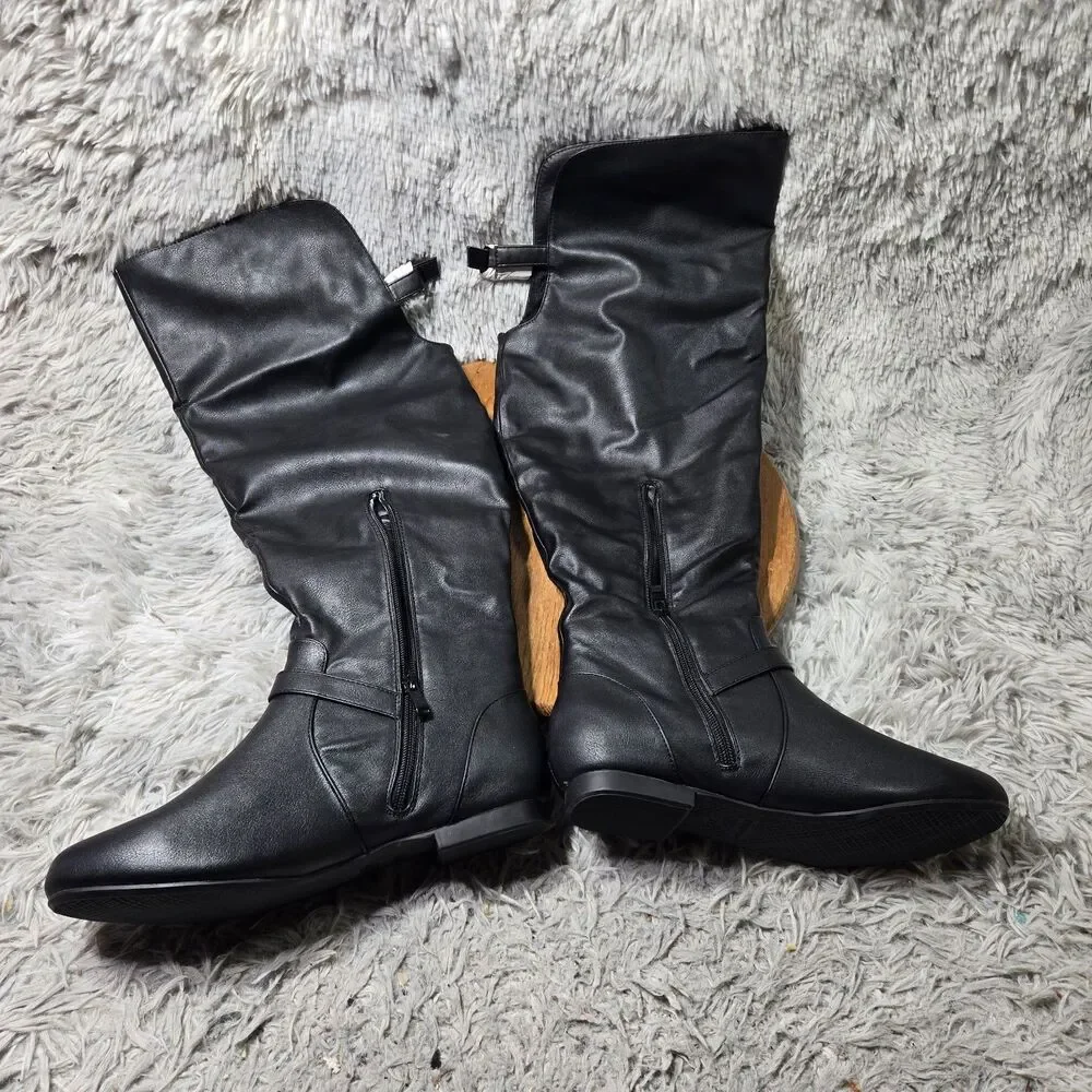 Women Unbranded Black Faux Leather Over The Knee Fashion Boot Zip Up Side Sz 11